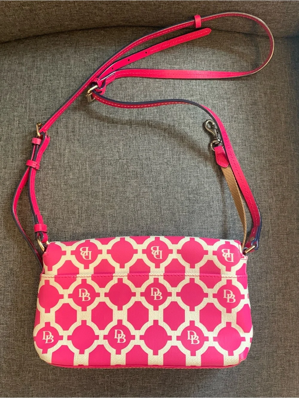 Dooney & Bourke Hot Pink and Cream Geometric Crossbody